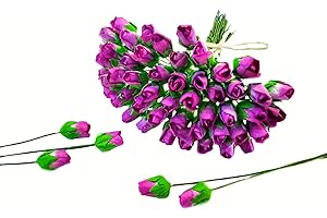 HukDok Mini Rose Bud Mulberry Paper Flower, Artificial Tiny Roses Flowers for Wedding Card Embellishment Scrapbook DIY Bouquet Crafts. (Purple)