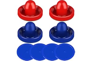 ONE250 Air Hockey Pushers and Red Air Hockey Pucks, Goal Handles Paddles Replacement Accessories for Game Tables (4 Striker, 4 Puck Pack)