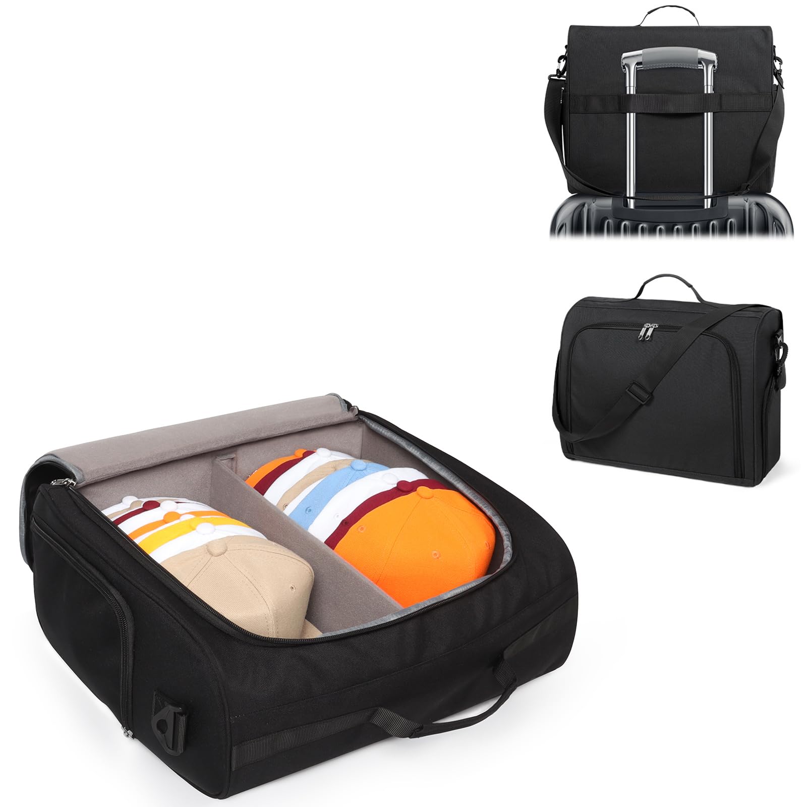 Photo 1 of WOMACO Hat Organizer Bag for Baseball Caps, Hard Shell Large Hat Storage Holder Bag for Travel and Moving, Snapback Cap Carrier Case for 20-24 Caps (Black, Large)