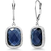 Gem Stone King 4.60 Cttw Blue Simulated Sapphire Drop Dangle Earrings For Women | 925 Sterling Silver | Cushion Checkerboard Cut 13X9MM
