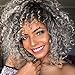 Afro Curly Hair Black Gray Wigs with Bangs Mixed Color Shoulder Length Hair Short Synthetic Kinky Curly Wigs for Black Women Shoulder Length Heat Resistant Fiber Wig