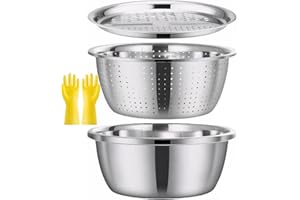 3 in 1 Stainless Steel Strainer and Grater Bowl with Drain Basket, Germany Multifunctional Stainless Steel Basin with Grater,