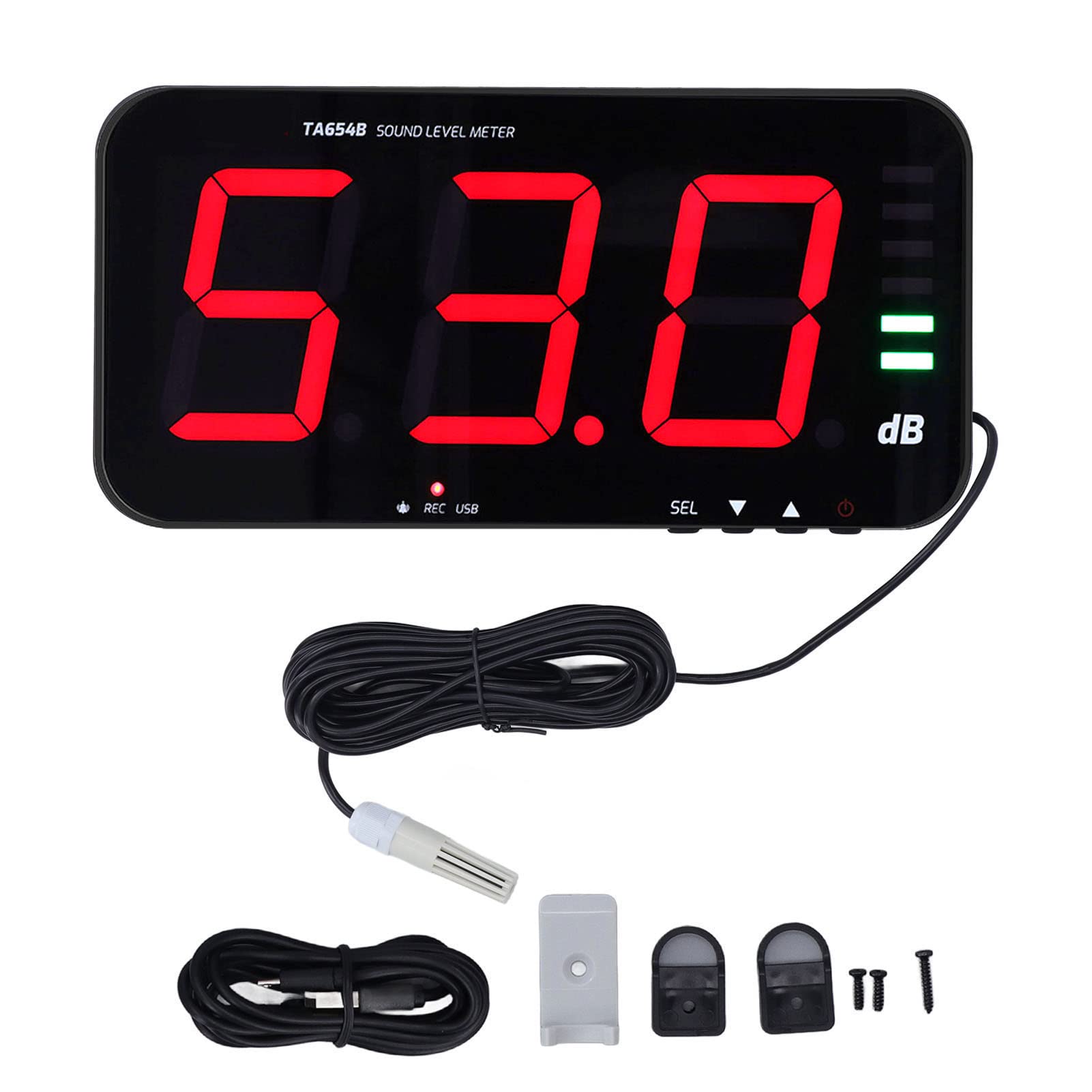 Kadimendium 13in Screen Sound Level Meter Wall Hanging Display Screen Decibel Reader Environmental Noise Alarm TA654B Temperature Humidity Meter