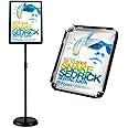 HUAZI Floor Standing Sign Holder Pedestal Sign Stand for 11 x 17 inches Graphics, Rounded Corner Frame & Pole Height Adjustable - Color Black