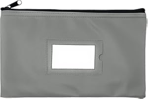 Money Bank Deposit Bag with Zipper | 11x6 inch | Grey | Durable Leatherette Money Cash Coin Check Wallet Pouch for Men & Women with Framed ID Window and Blank Card | by GIDABRAND (1)