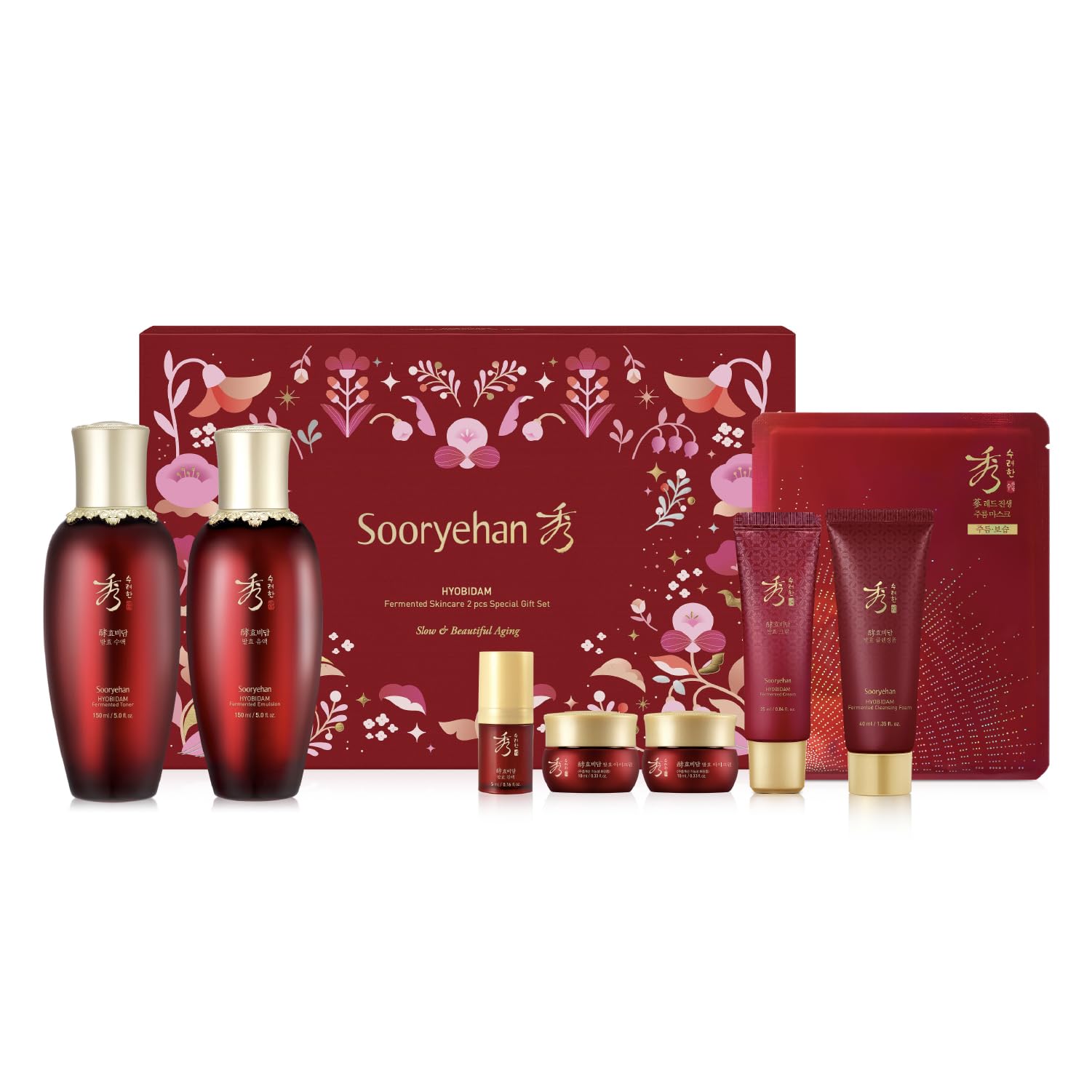 Sooryehan Hyobidam Fermented Bundle Gift Set (14fl oz) - Hyobidam Korean Skin Care Gift Set with Toner, Emulsion, Essence, Cream, Eye Cream, Mask & Foam,. Wild Ginseng Anti-Aging Hydration & Firming. Image