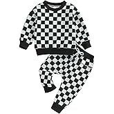 RWYBEYW Toddler Baby Boy Girl Fall Winter Outfit Checkered Long Sleeve Sweatshirt Pullover Tops Jogger Pants 2Pcs Clothes Set