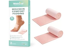 Welnove Moleskin Plasters for Feet, Moleskin Padding Roll & Tape to Reduce Friction and Pain, Ideal for Blisters, Bunions, Ca