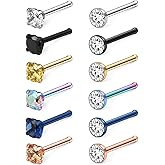 Cisyozi 18G 20G 22G Nose Rings and Studs - 316L Surgical Steel Hypoallergenic Piercing Jewelry for Women Men - L Shaped Straight Nostril Screw - Diamond CZ 1.5mm 2mm 2.5mm 3mm 12Pcs