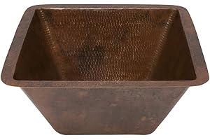 Premier Copper Products BS15DB2 15-Inch Universal Square Hammered Copper Bar Sink with 2-Inch Drain Size, Oil Rubbed Bronze