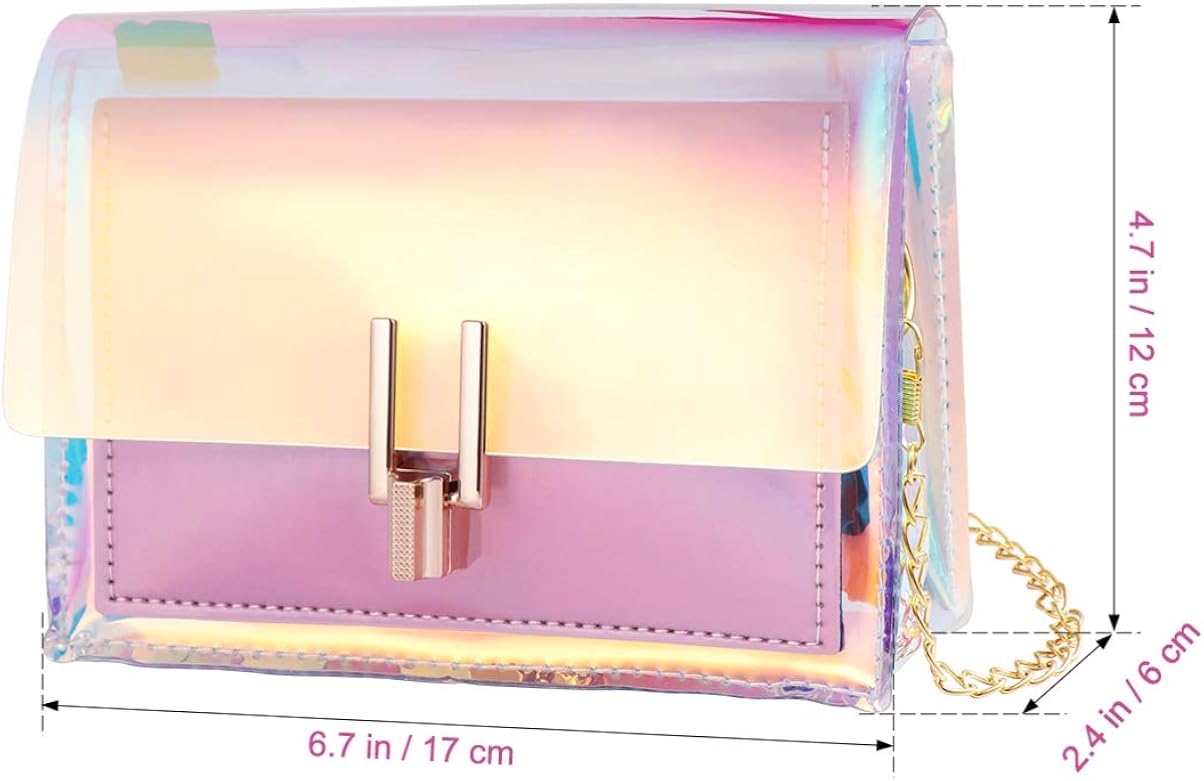 TENDYCOCO Crossbody Bag Holographic Chain Clutch Handbag Mini Clear Messenger Bag for Girls Ladies Women - Image 3