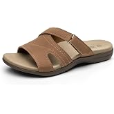 Rihero Women's Orthopedic Slide Sandals with Arch Support Flat Sandals | Cushioned Support, Adjustable Hook-and-Loop Strap, Soft Synthetic Leather Upper, Stable TPR Outsole, Workdays and Daily Walks