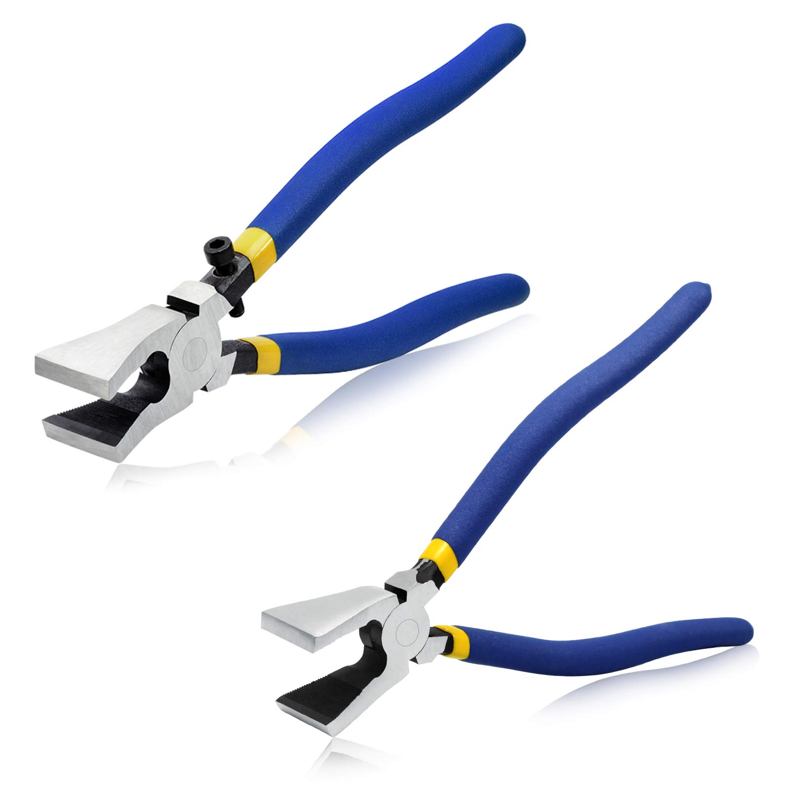 SPEEDWOX Glass Cutting Breaking Pliers 2 Pcs Kit Flat Serrated Jaws Adjustable Set Screw 8 Inches Durable Stained Glass Tools Heavy Duty Mosaics Breaking