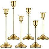 2 Sets 6 Pcs Gold Metal Taper Candle Holders, Candlestick Holders, 7cm Diameter Taper Candle Holder Bulk for Table Centerpieces Candlesticks for Wedding Christmas Home Party Table Decor-23/19/16cm