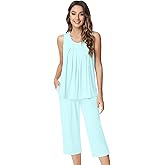 NACHILA Pajamas for Women-Viscose Made from Bamboo, Sleeveless Pjs Tank Top Capri Pants Pajama Sets Cooling Sleepwear