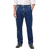 LBDLONGBIDA Men's Jeans Elastic Waist Stretchy Relaxed Fit Denim Pants for Men Seniors Business Straight Leg Trousers