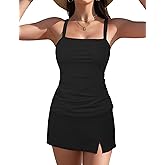 Vivola Women's Two Piece Tankini Sets Vintage Tummy Control Swimsuit Trendy Side Split Bathing Suit Push up Swimdress