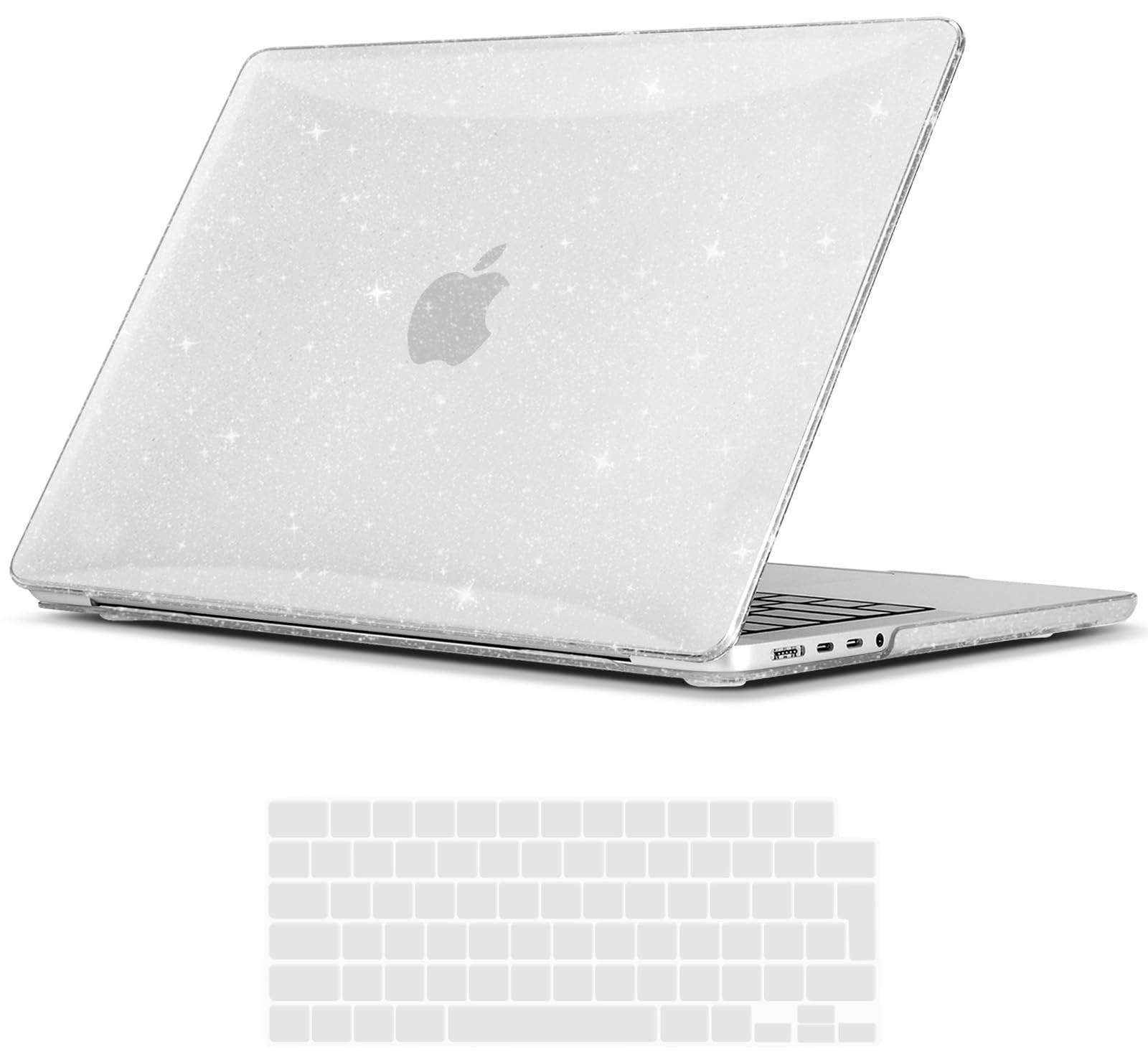 TECOOL Case compatible with MacBook Pro 14 inch 2021-2026 M5 M4 M3 M2 M1 Pro/Max, Plastic Snap On Hard Shell Cover & UK EU Keyboard Protector, Glitter Clear (Glossy)