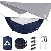 CROSSHIP Camping Hammock Mosquito Net with Rain Fly | Portable Hammock Set, with Tree Straps, Guylines &amp; Stake, Holds Up to 500lbs, for Camping, Backyard &amp; Beach, Midnight Blue