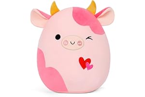 OurHonor Valentines Day Plush, Soft Cow Stuffed Animals with Red Heart, Cute Stuffy Doll Pillow Toys Cow Valentines Gifts for Her Girlfriend Lover Mom Kids