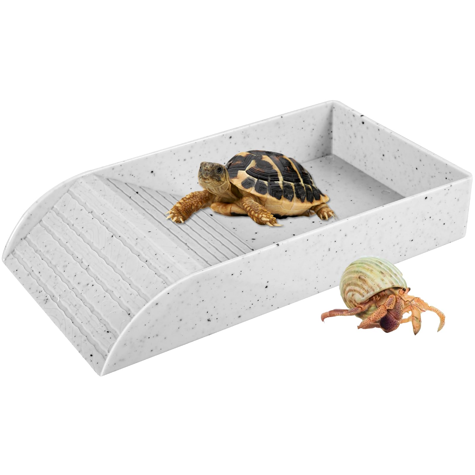 Tortoise Water Dish Tortoise Bath Dish with Anti-Slip Ramp Reptile Pool Bowl Tortoise Water Bowl Reptile Feeding Box Dish Tortoise Habitat Accessories for Horned Frog Lizard for Basking (36cm white)