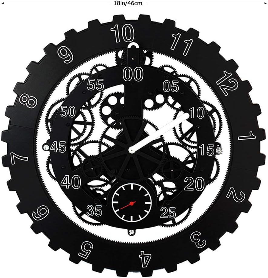 SHISEDECO Large Gear Wheel Hour Wall Clock-Premium Plastic，3D Moving Gear Wall Clock，Perfect for Living Room, Reading Room, Restaurant, Office Decor(Full Range Available) (C-Black)