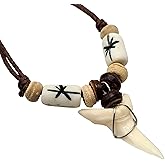 Swimmi Genuine Mako Shark Tooth Necklace, Handmade, Adjustable 16-32 Inch, Brown Shark Tooth, Wooden Beads, Waxed Cord, Unisex Adult, Beach, Surfer, Coastal, FA242