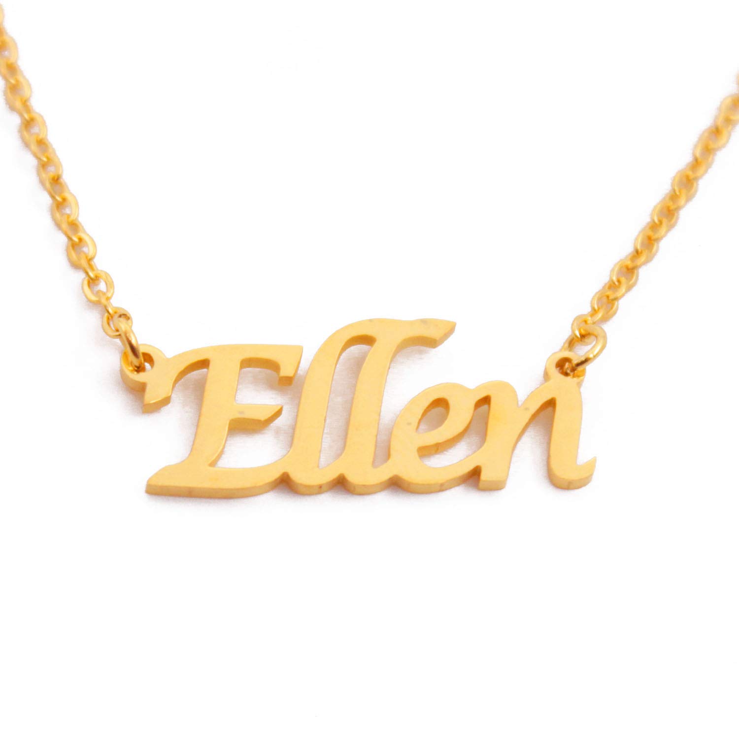 Kigu Ellen Name Necklace Personalised 18ct Gold Plated, Custom Dainty Name Pendants, Jewellery for Ladies, Girlfriend, Mother, Sister, Friends Inc Bag & Box