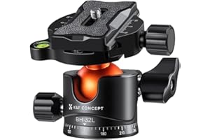 K&F CONCEPT 32mm Metal Tripod Ball Head 360 Degree Rotating Panoramic with 1/4 inch Quick Release Plate Bubble Level for Mono