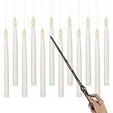 GenSwin 10.8" Floating Candles with Magic Wand Remote Timer, Flameless Taper Candles Flickering Battery Operated, LED Electric Hanging Window Candle Christmas Halloween Decorations(12 Pack, White)