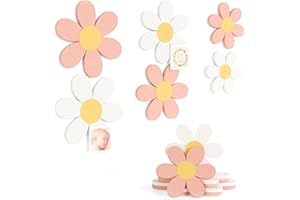 Fluxynara 6 PCS Daisy Felt Flower Wall Decor, Daisy Bulletin Board for Nursery & Girl Room, 3-Size Acoustic Felt Wall Art for Bedroom, Baby’s Room, Kids’ Spaces, Pink/White