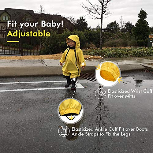 HAPIU Kids Toddler Rain Suit Muddy Buddy Waterproof Coverall,Yellow,3T,Original - Thumbnail 2