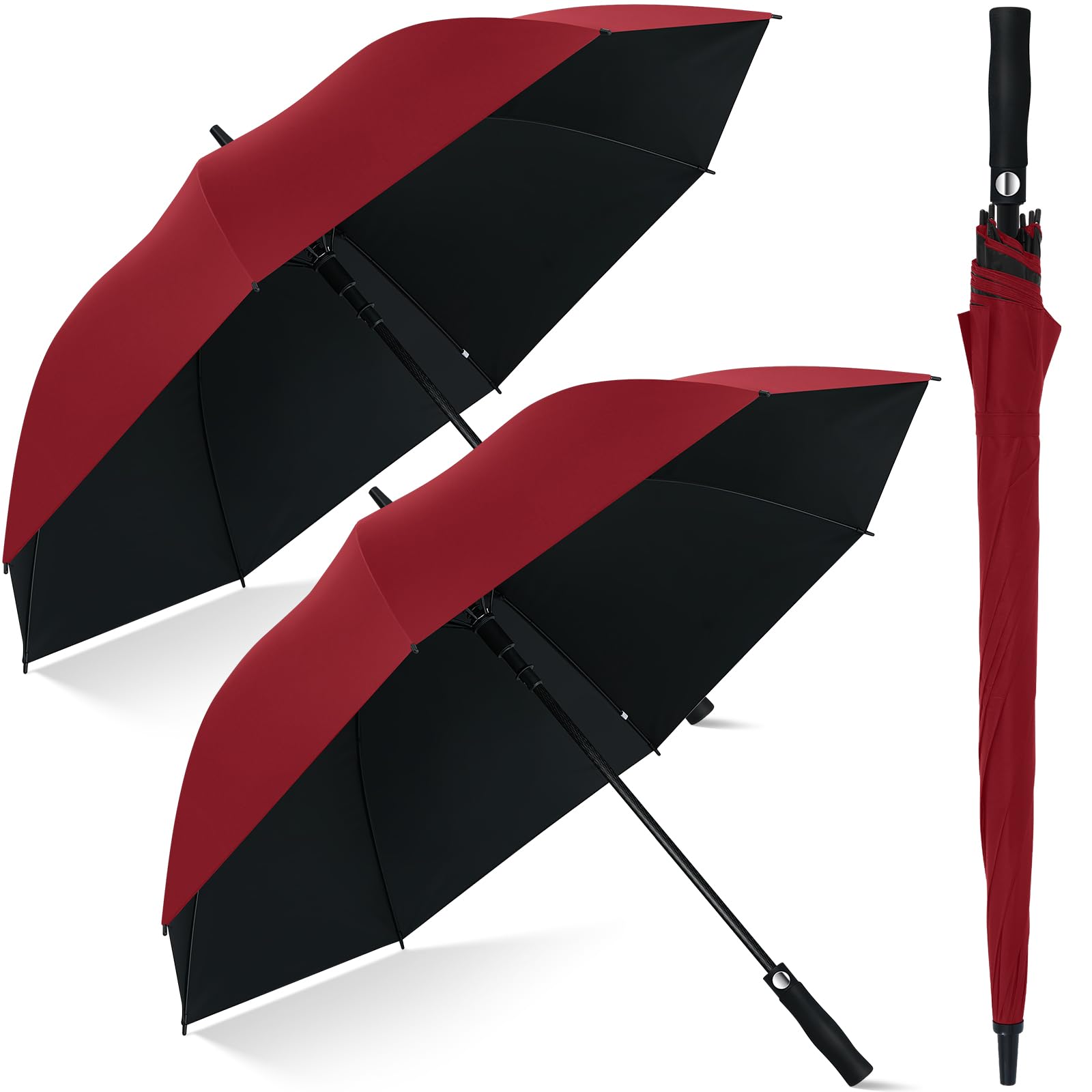 Weewooday 2 Pcs 54 Inch Golf Umbrella Windproof Extra Large, Automatic Open, Golf Sports UV Protection Waterproof Windproof for Rain Sun Wedding(Wine Red,54 Inch/137 cm,Straight Handle)