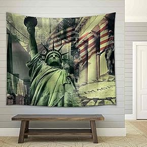 New York City, United States of America - Decorative Collage Containing Several New York Landmarks - Fabric Wall Tapestry Home Decor - 51x60 inches