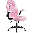 DUMOS Ergonomic Computer Gaming Chair - Home Office Desk with PU Leather Lumbar Support, Height Adjustable Big and Tall Video Game with Flip-up Armrest, Swivel Wheels for Adults and Teens, Pink