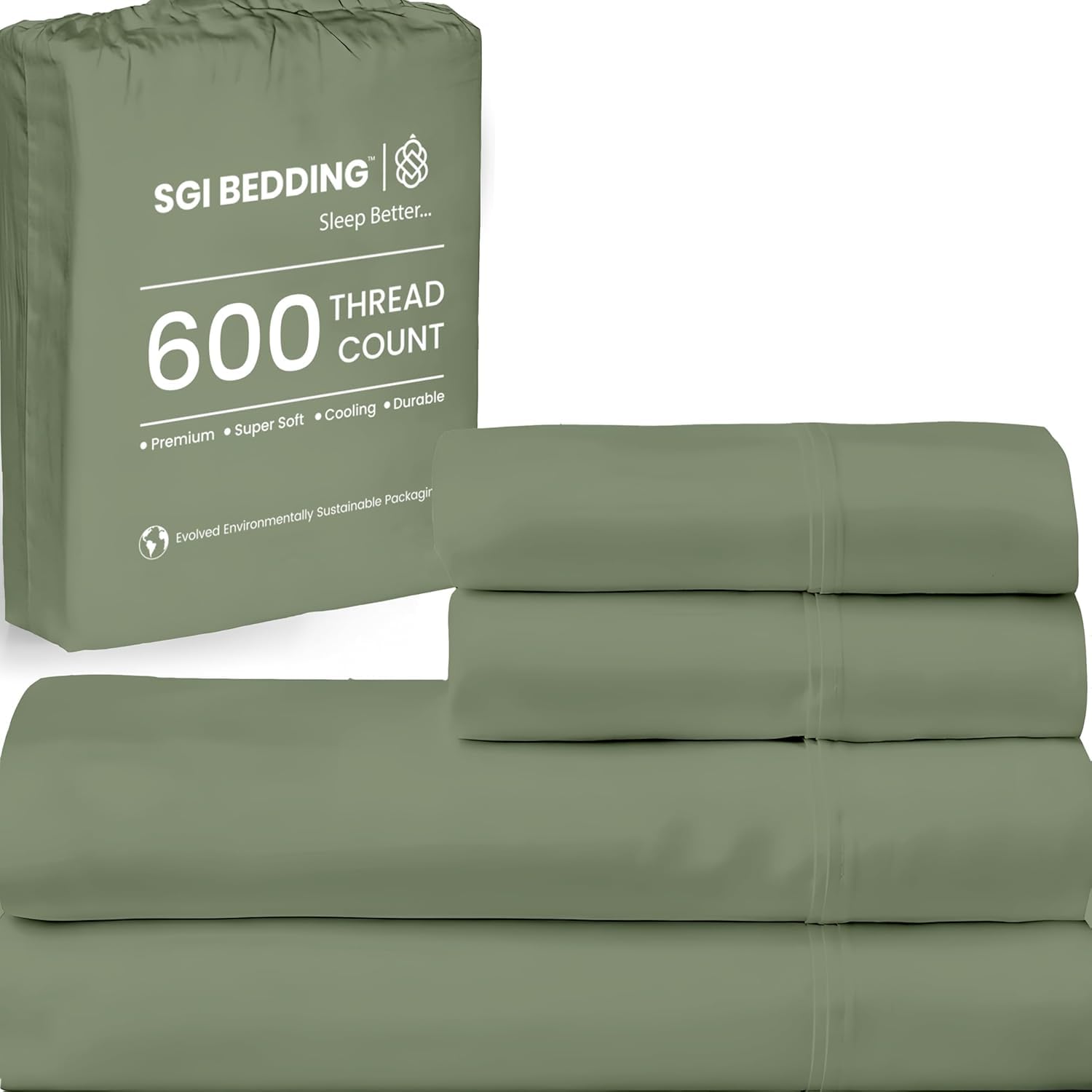 Photo 1 of SGI bedding 600 Thread Count 4 Piece 100% Egyptian Cotton Short Queen Size Sheets Set, 15" Deep Pocket Sheet Set, Premium, Breathable, Soft and Hotel-Quality Luxury Sheets - Moss