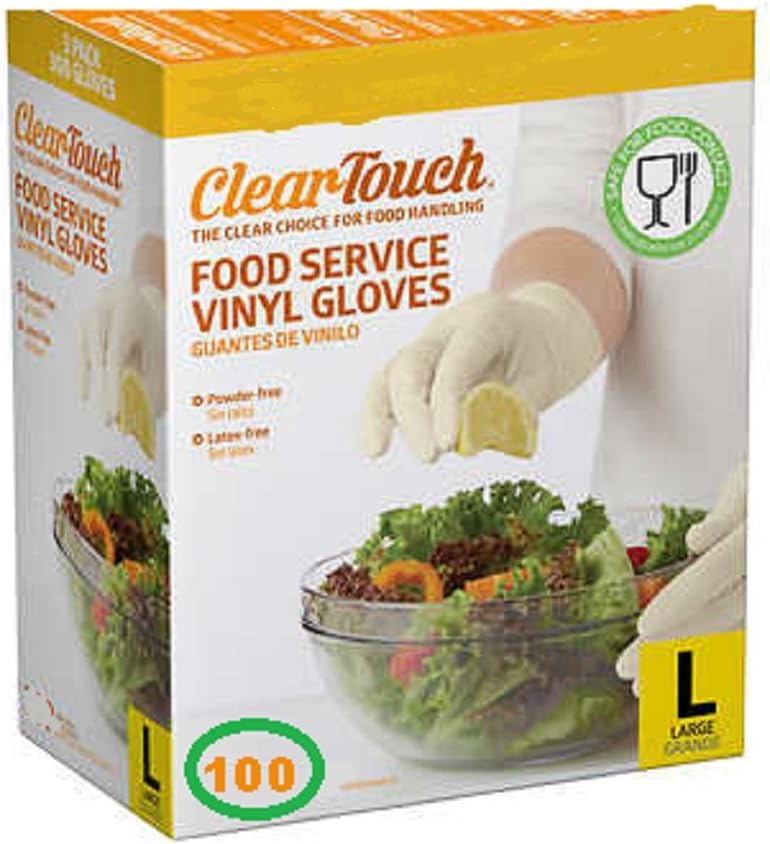 Food Handling Vinyl Gloves Powder Free. Latex Free, Food Handing Gloves for Cooking,Cleaning,Food Handling Disposable Gloves - Complies with FDA 21 CFR 177 (Large, White - 100 Gloves Per Box)