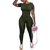 chicyes Workout 2 Piece Sets For Women Summer Casual Two Piece Outfits Short Sleeve Tops Long Pants Lounge Matching Set
