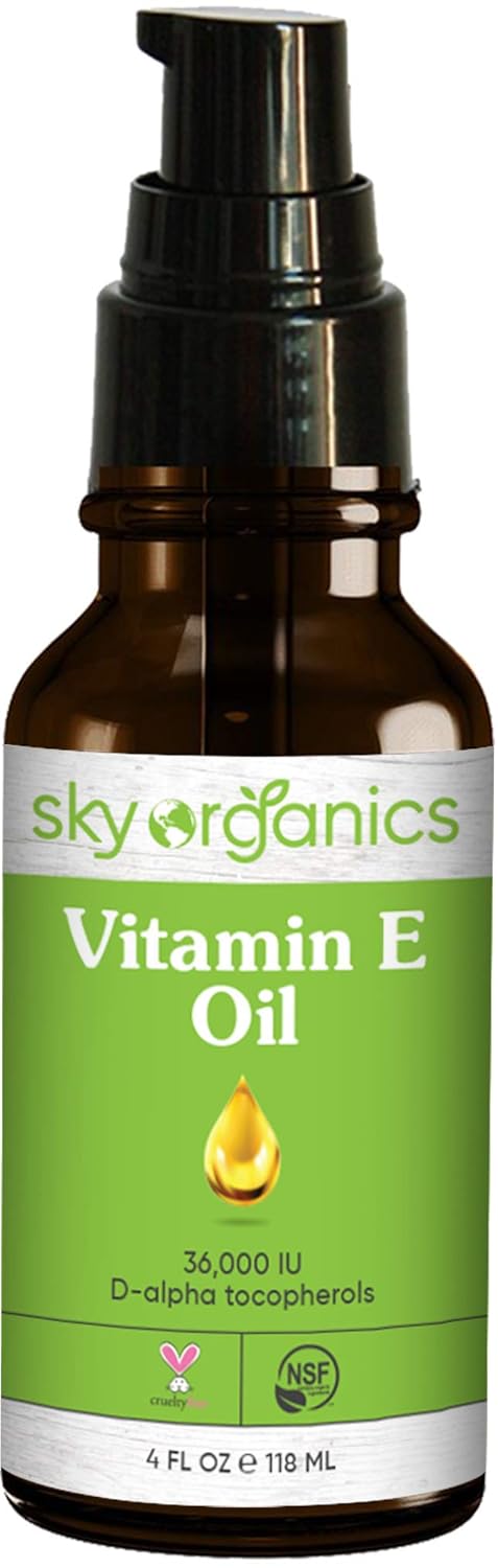 Vitamin E Oil 36,000 IU by Sky Organics (4oz) Certified Organic Vitamin E Oil, Moisturizing Treatment Oil with Jojoba & Rosehip for Scars & Stretch Marks, Cruelty-Free Face & Skin Serum: Beauty