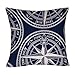 DECOPOW Navy Blue Compass Pillow Cotton Linen Decorative Throw Pillow Case Square 18 Inches