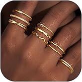 Tungary Gold Stackable Rings for Women Non Tarnish Open Adjustable Thin Thumb Silver Rings 14K Gold Plated Stacking Cubic Zirconia Knuckle Pinky Ring Set Dainty Statement Promise Wedding Band Ring