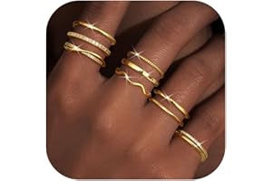 Tungary Gold Stackable Rings for Women Non Tarnish Open Adjustable Thin Thumb Silver Rings 14K Gold Plated Stacking Cubic Zirconia Knuckle Pinky Ring Set Dainty Statement Promise Wedding Band Ring