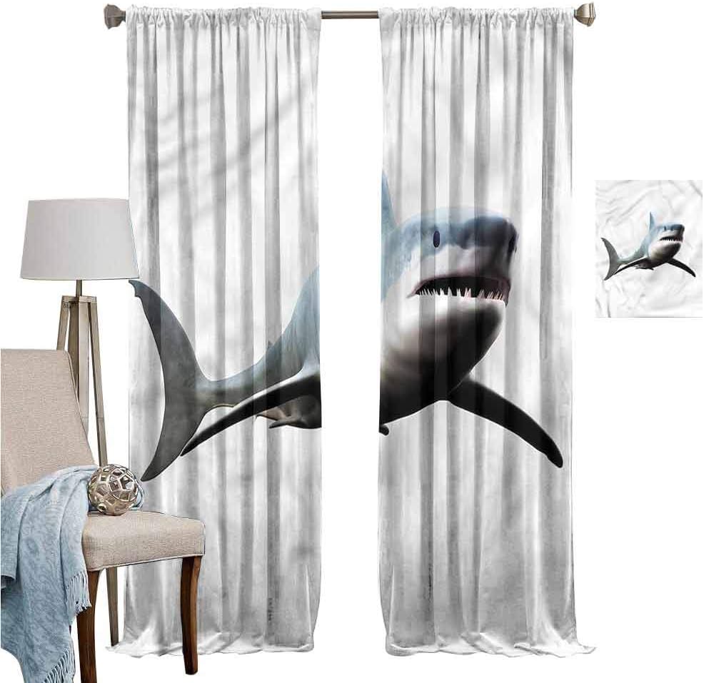 DRAGON VINES Windproof Curtain Shark W96 x L107,Wild Sea Creature Art Thermal Insulated Drapery Drapes for Living Room