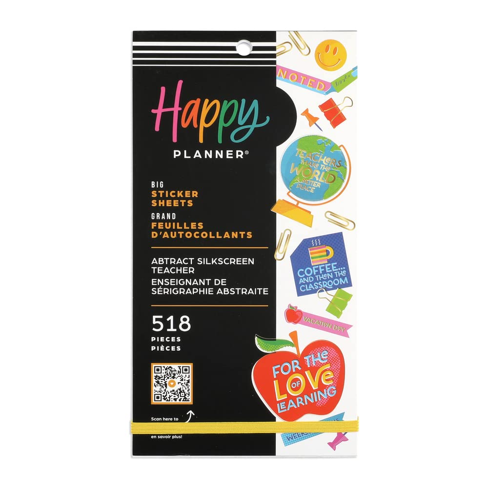 Happy Planner Stickers Set for Teachers, Planners and Projects - Multicolor Stickers - Large Size - Abstract Screen Printing Teacher Theme - 30 Sheets Total 518 Stickers