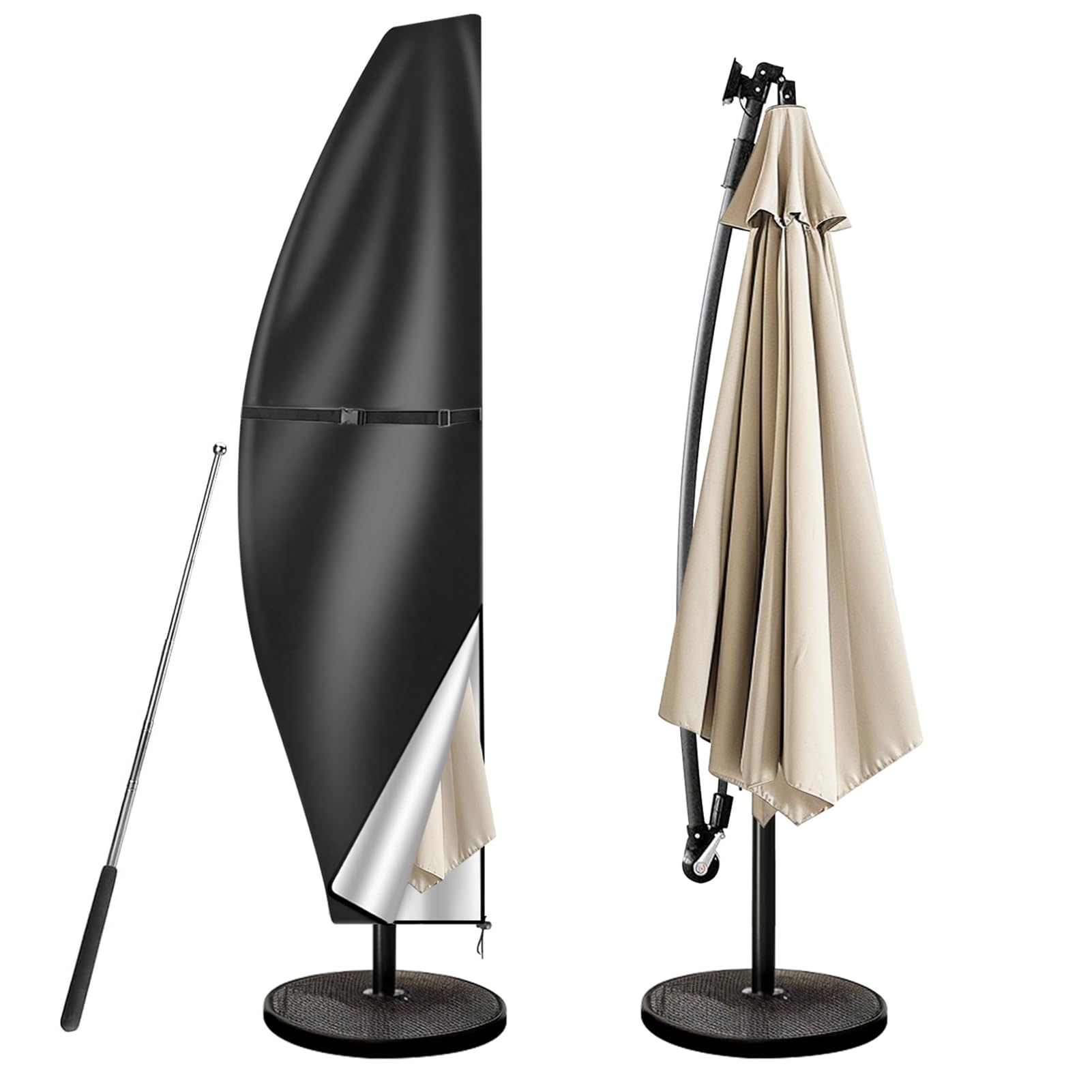 wiipara Parasol Cover with Rod, Parasol Protective Cover fit for Waterproof UV-Block Windproof Large Umbrella Cover with Zip and Storage Bag for Garden Outdoor (Black, 280x30x81/46(bottom) cm) — image 1