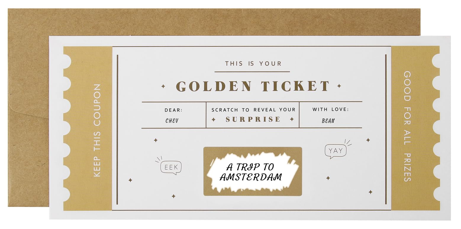CJ&M The Golden Ticket | Scratch & reveal surprise ticket, Golden ticket, Scratch Card, Surprise holiday, Gift reveal, Surprise gift