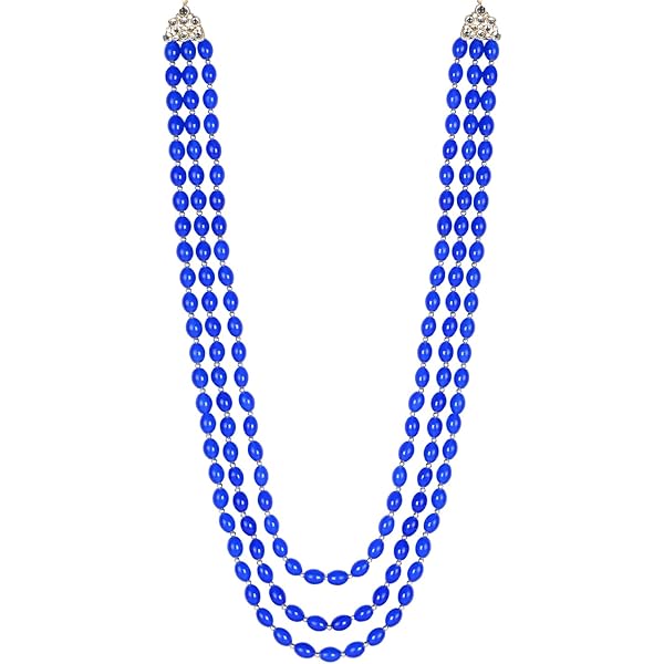 I Jewels 18k Gold Plated Indian Wedding Groom Necklace - 5 Layer Moti Mala With Stones