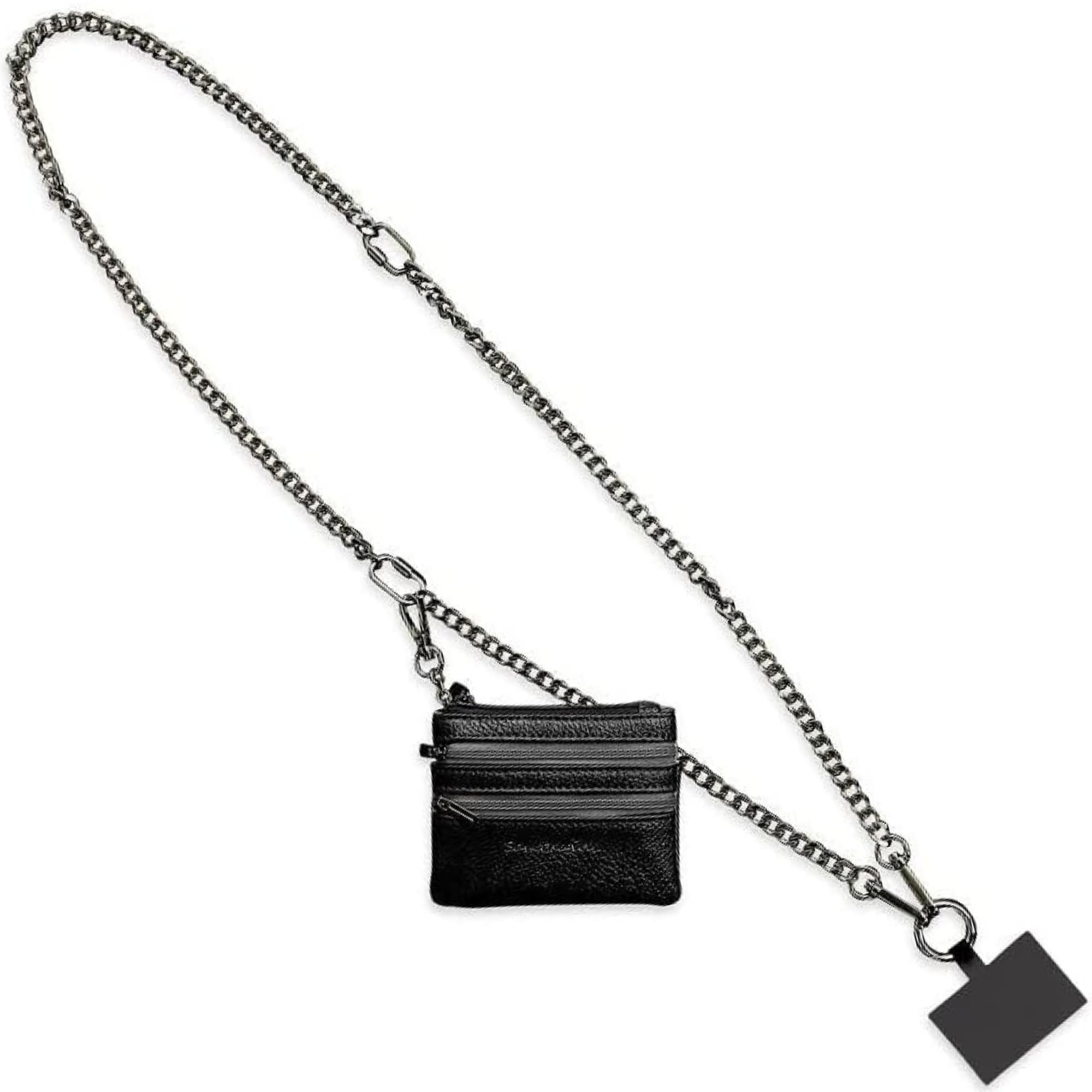 Save the Girls Clip and Go Phone Metal Chain with Pouch (Gun Metal - Black Pouch) – Stylish Phone Lanyard Crossbody with Wallet for Women, Hands-Free Carrying and Adjustable Crossbody Chain Strap