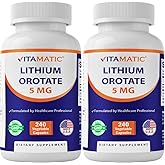 Vitamatic Lithium Orotate 5mg, 240 Veggie Capsules, Non-GMO, Gluten Free. - 2 Pack