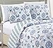 King Coastal Bedding Set, Summer Quilt with Shams, 3-Piece Reversible All Season Bedspread Set. Lightweight Nautical Quilted Coverlet. Azure Collection, Blue Seashells